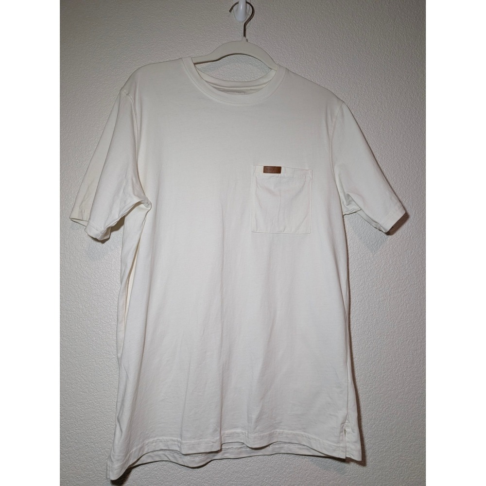 Pendleton Pocket T-Shirt Mens Small Cream Excellent Leather Logo Patch Cotton